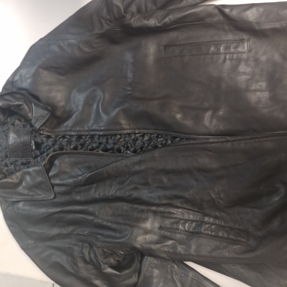 Mens black leather jacket with polyester lining